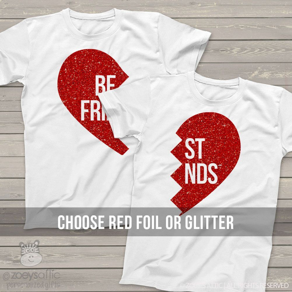 sparkly matching shirts, best friends glitter foil heart t ...