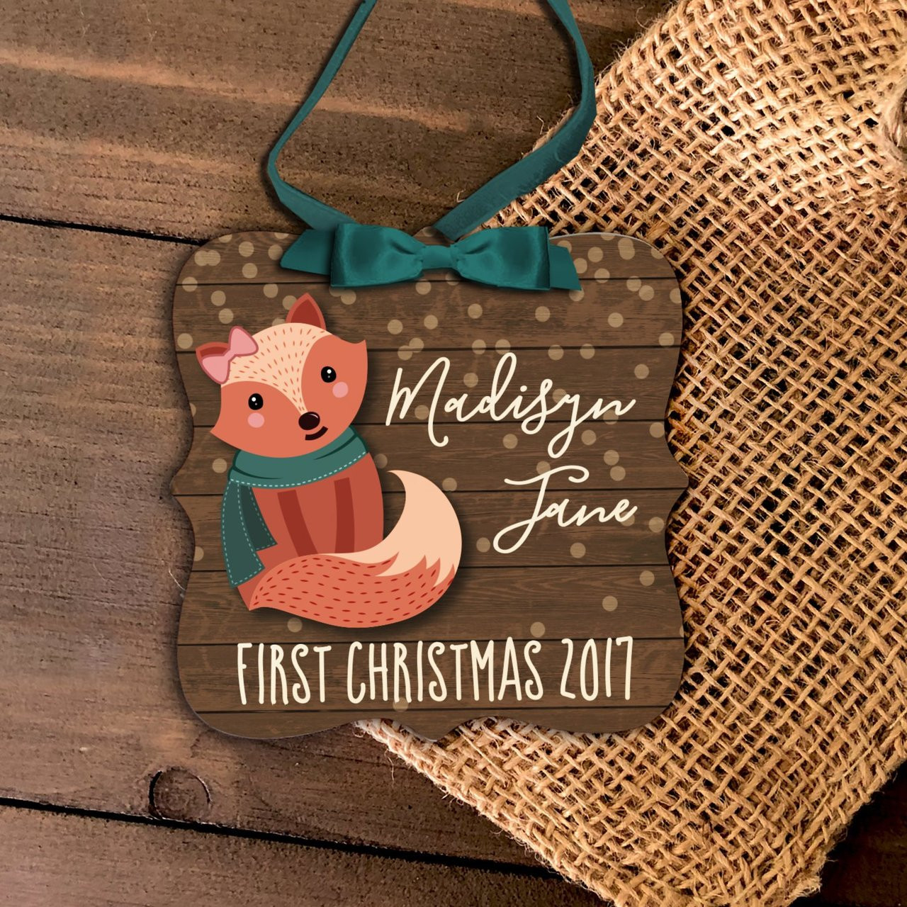 baby's first christmas fox ornament