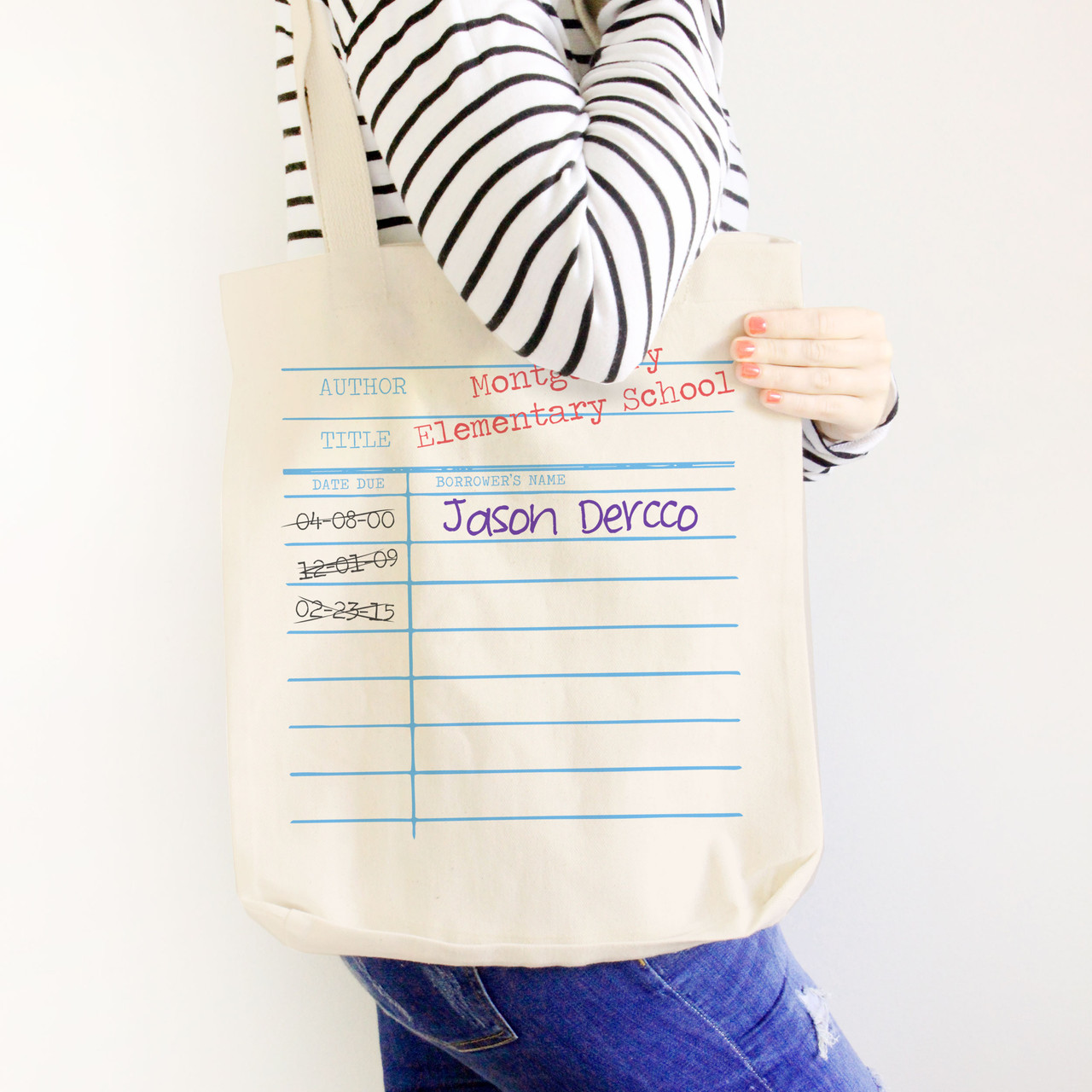 library tote bag, library return card value book bag