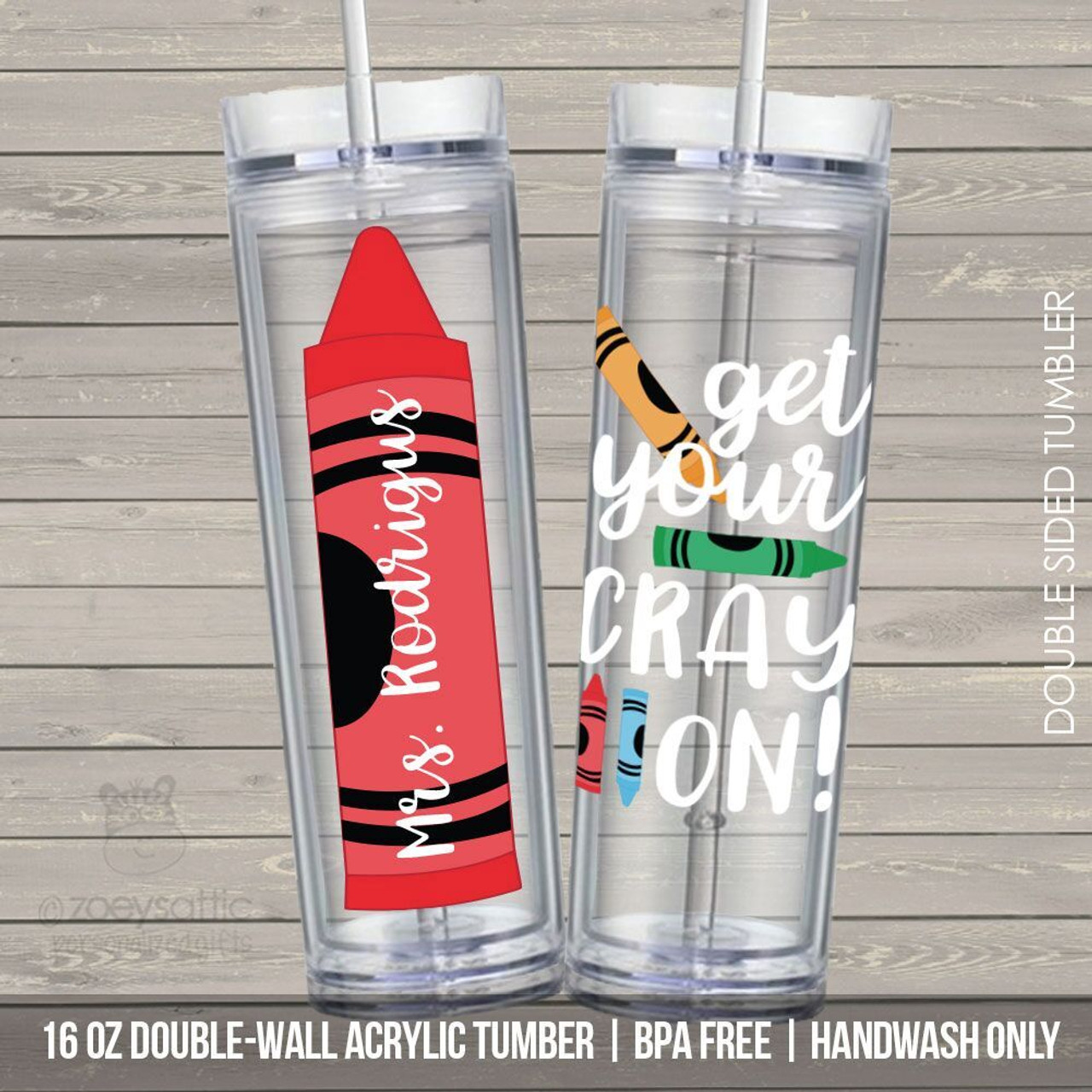 teacher drinkware gift, crayon tall skinny acrylic tumbler gift