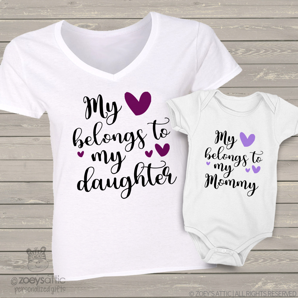 Custom Mom Daughter Shirts Heart Belongs Two Shirt Gift Set