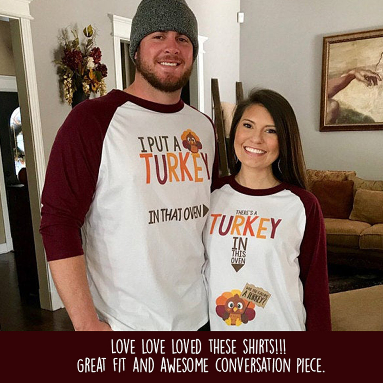 thanksgiving pregnancy announcement, turkey in oven two adult