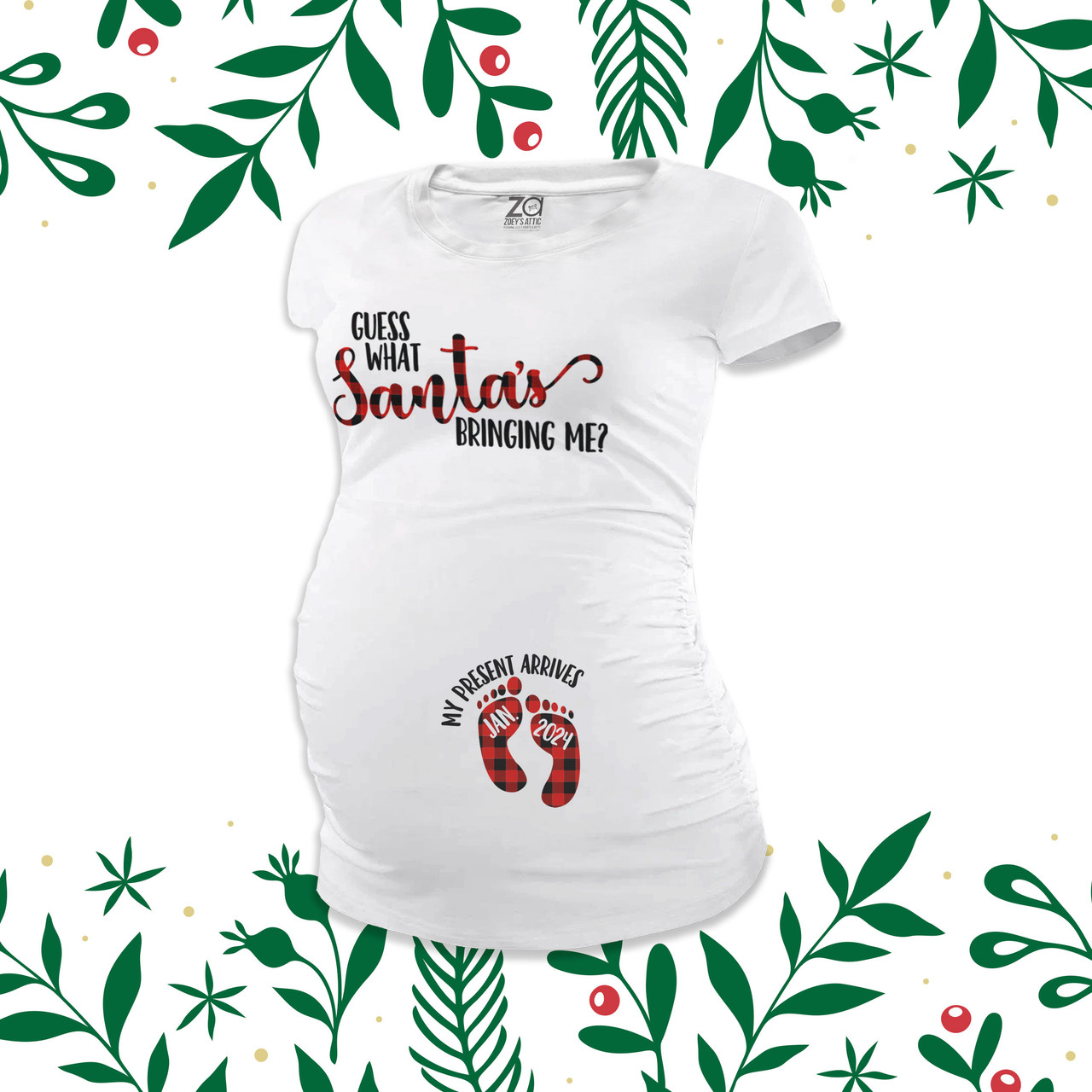 Zoey's Attic Christmas Guess What Santa's Bringing Me non-maternity or Maternity Shirt