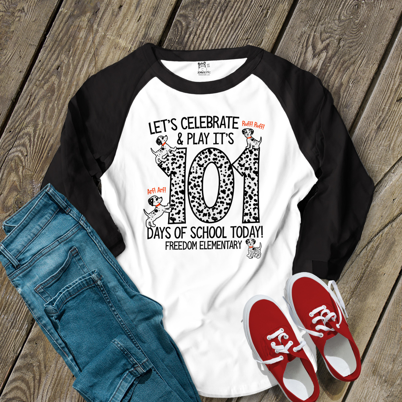 Teacher 101 Days of School Dalmation Puppy Unisex Adult Raglan Shirt