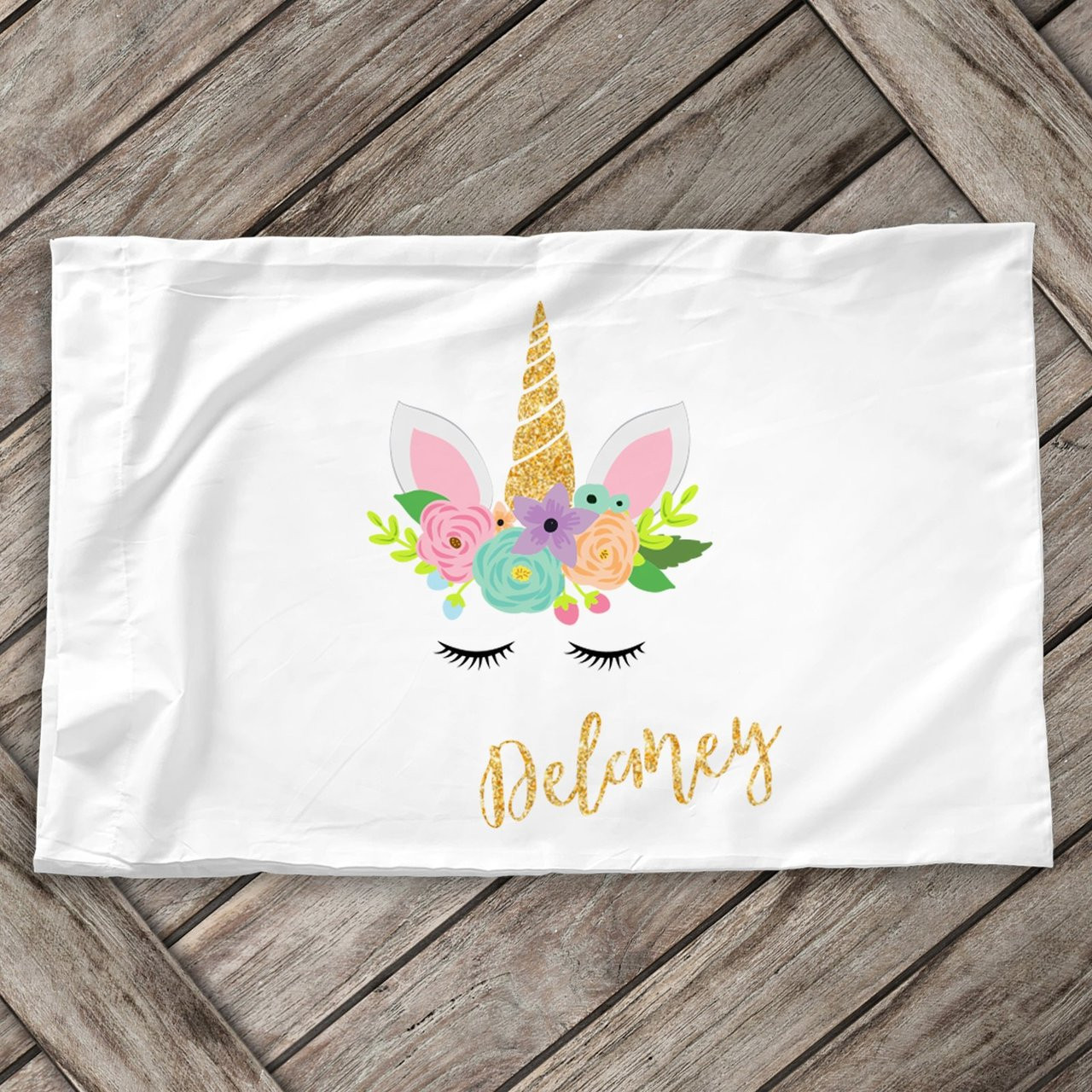 Standard Pillowcase Personalized Glitter Unicorn Horn Pillow Case