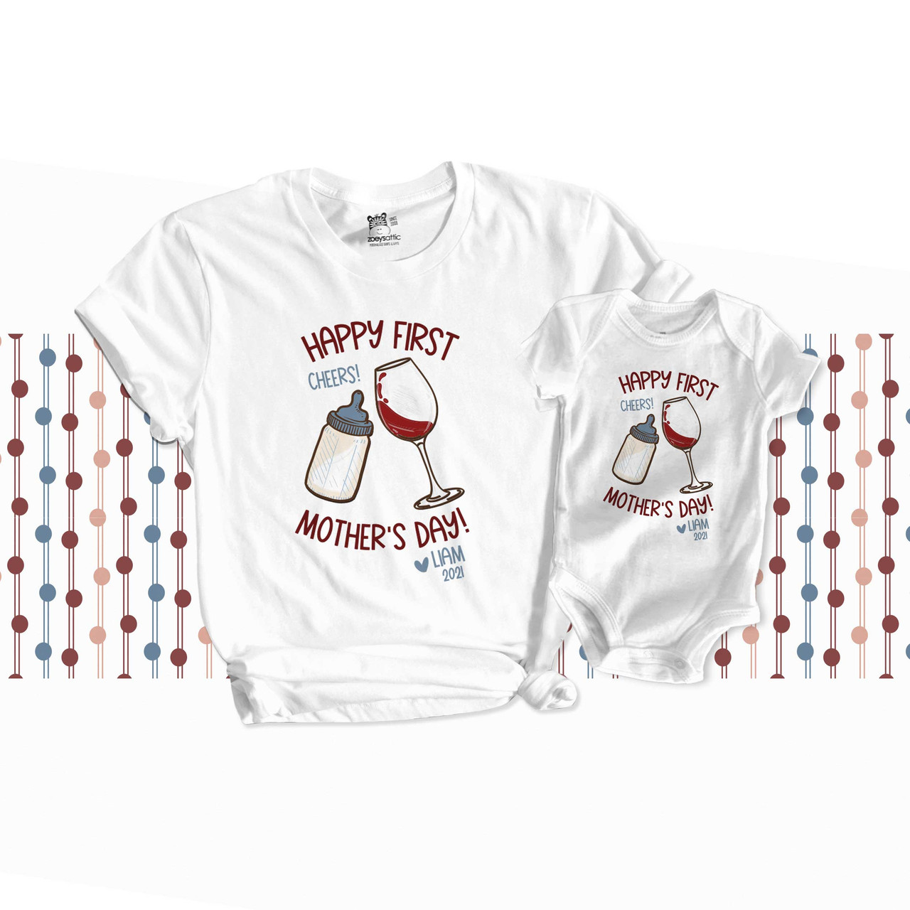 First Mothers Day Cheers Matching Mom and Baby Boy Shirt Set