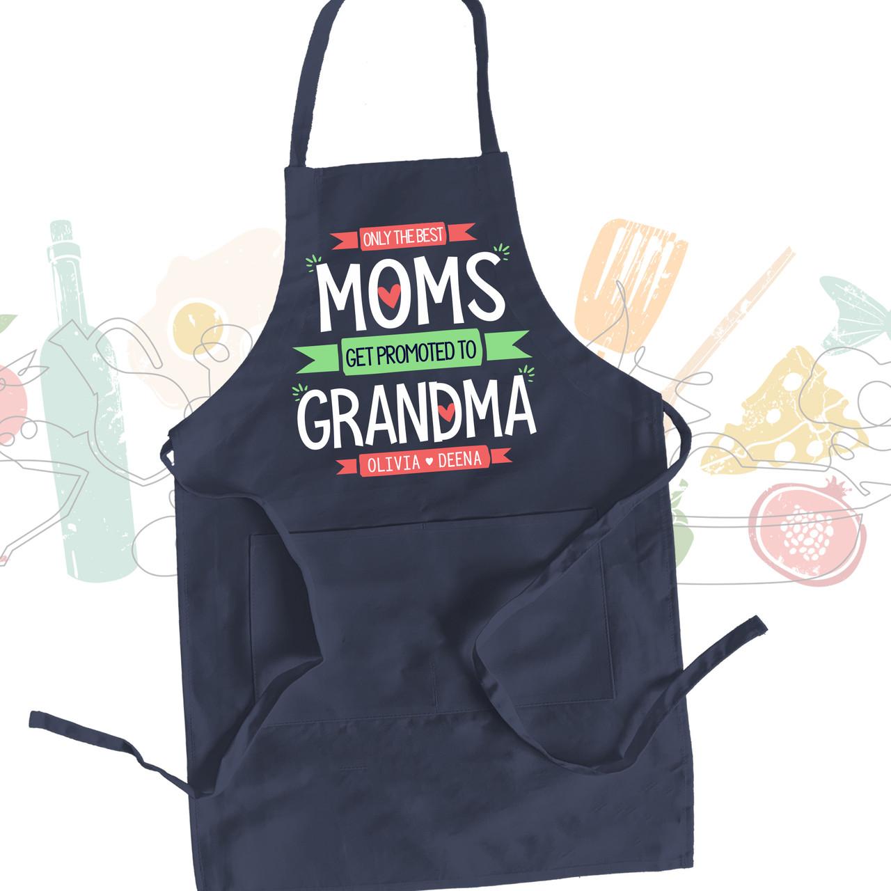 adult dark apron, mom promoted to grandma dark bib apron