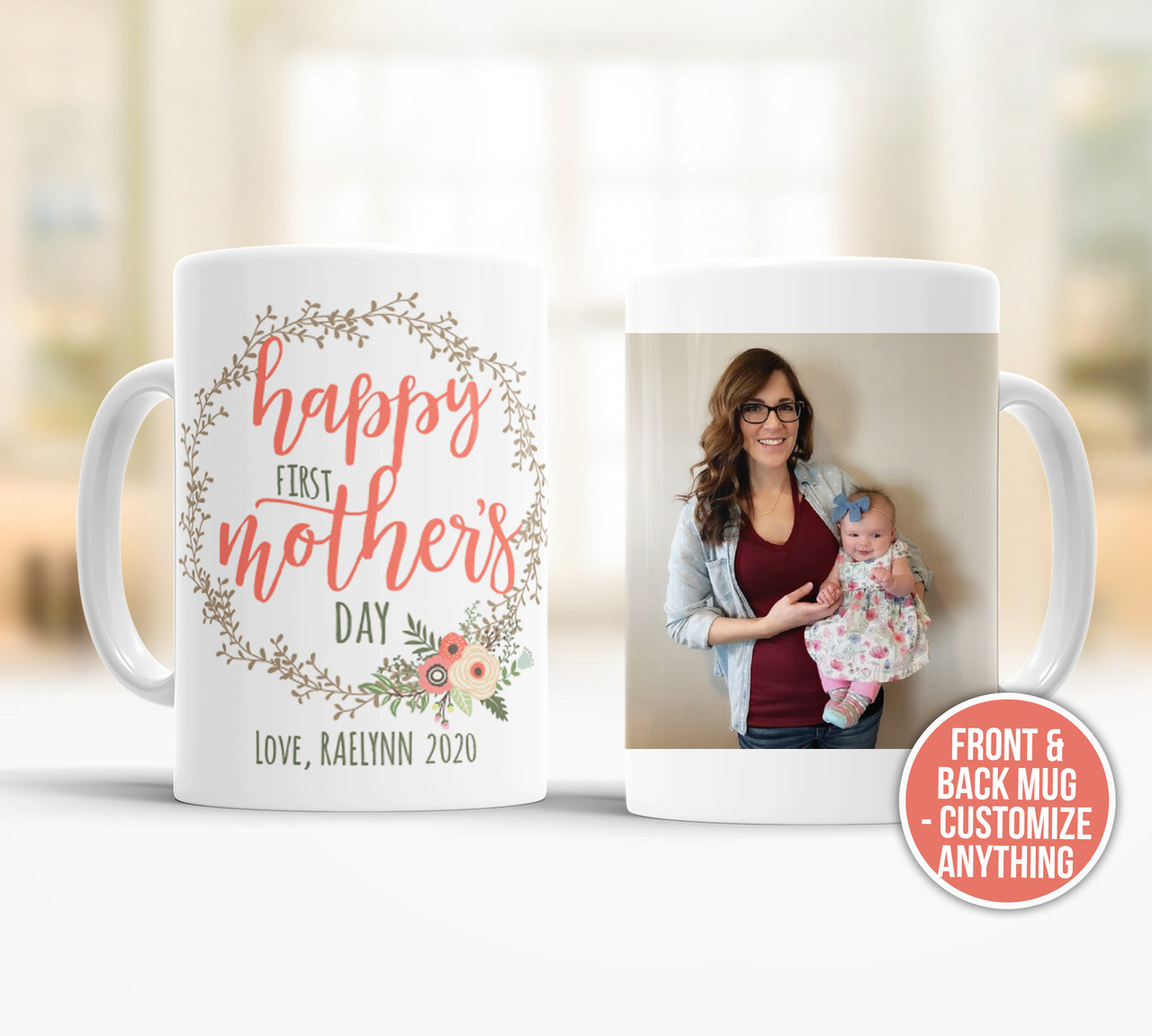 1st mothers day mug, vine wreath mommy 
