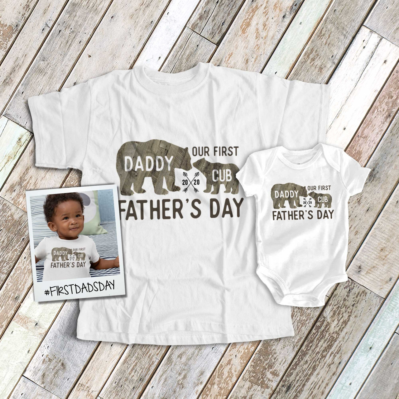 Fathers Day Shirt Set Wood Bear Daddy Baby 1st Fathers Day Gift Set