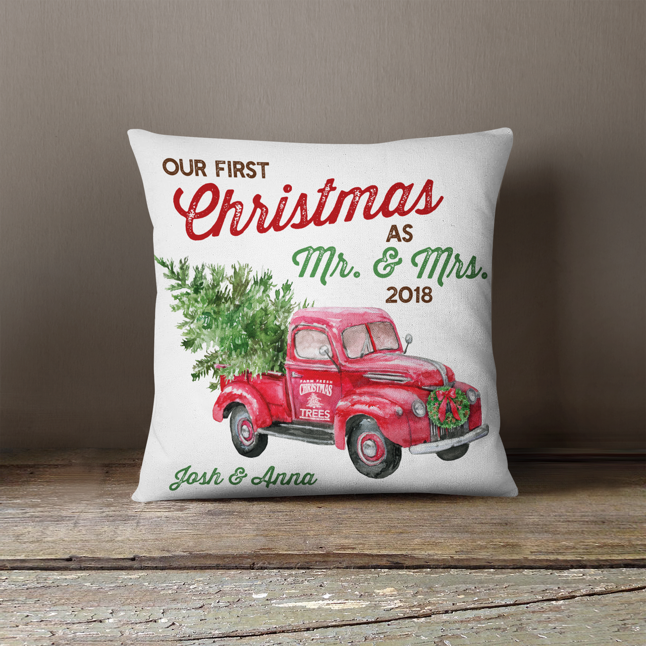 sequin christmas pillow, vintage christmas tree wreath presents red truck  family reversible red sequin pillow pillowcase