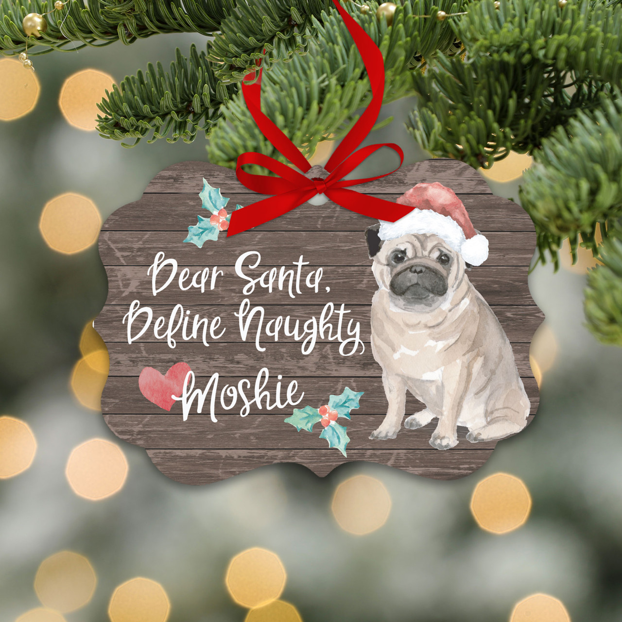 PUG PUPPY WITH CHRISTMAS GIFTS SINGLE DOG PRINT GREETING CHRISTMAS CARD