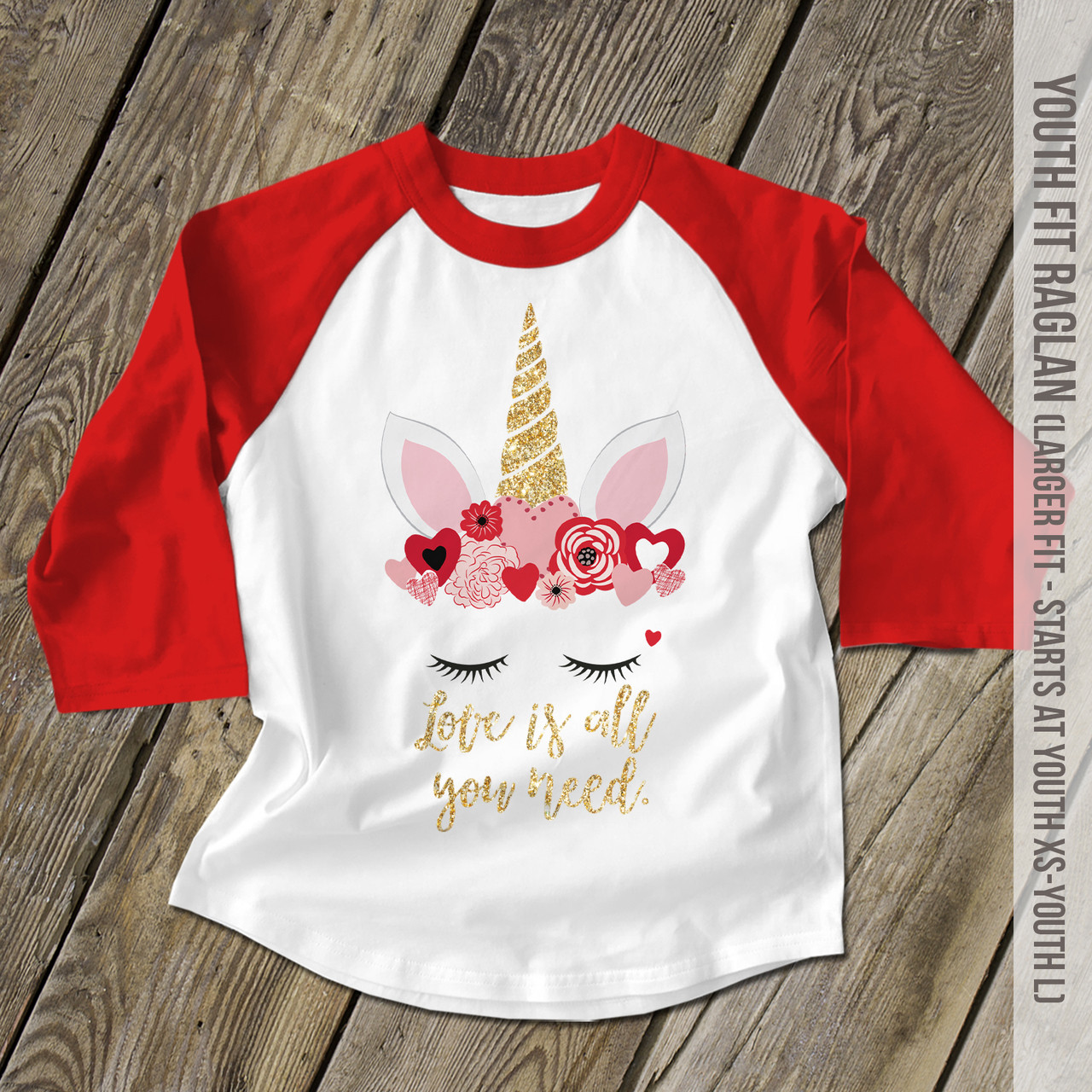 valentine girls glitter shirt, whimsical unicorn valentine love