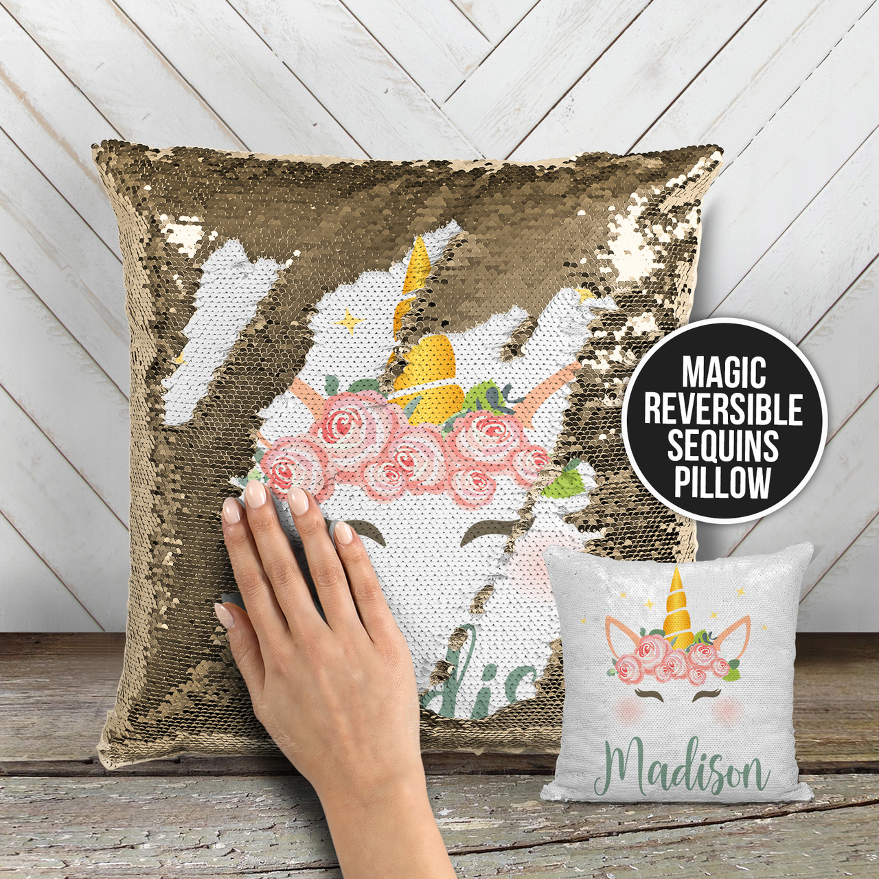 Personalized unicorn shop pillow