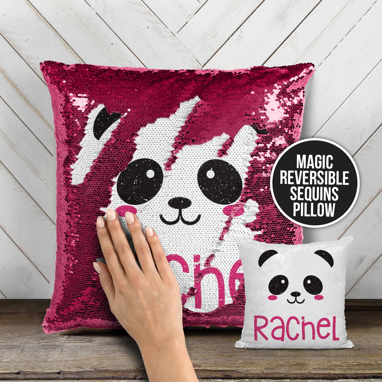 Personalized Panda Pillow Sequin Panda Face Mermaid Pillow Pillowcase