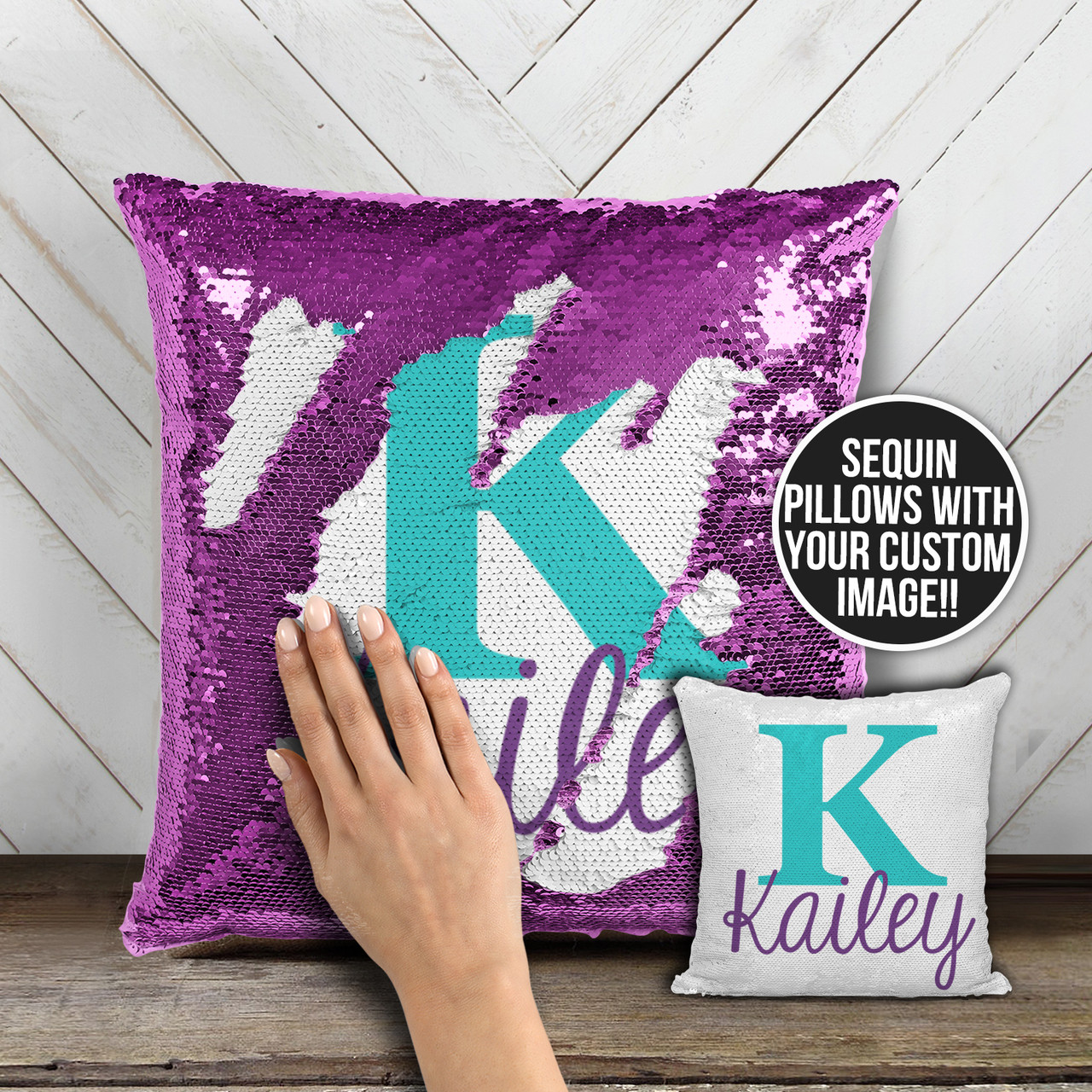 girl mermaid pillow, monogram magic sequin personalized pillow