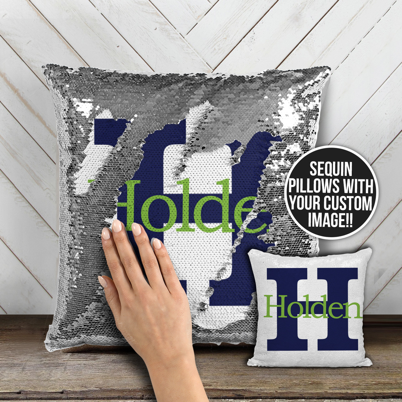 initial sequin pillow