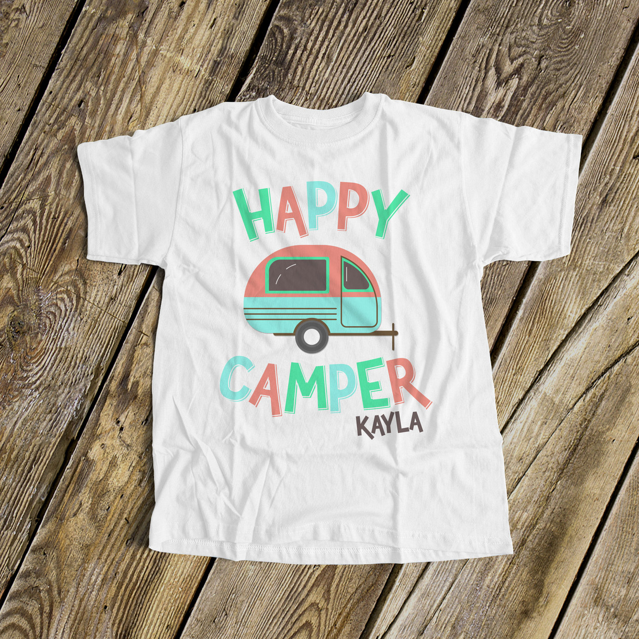 Happy Camper Girls Camping Vacation Tshirt