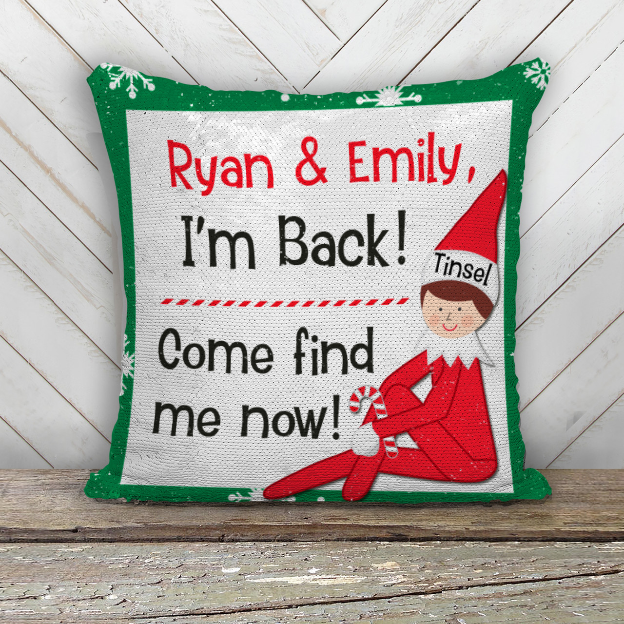 christmas sequin pillow decor, im back elf arrival holiday personalized  throw pillow