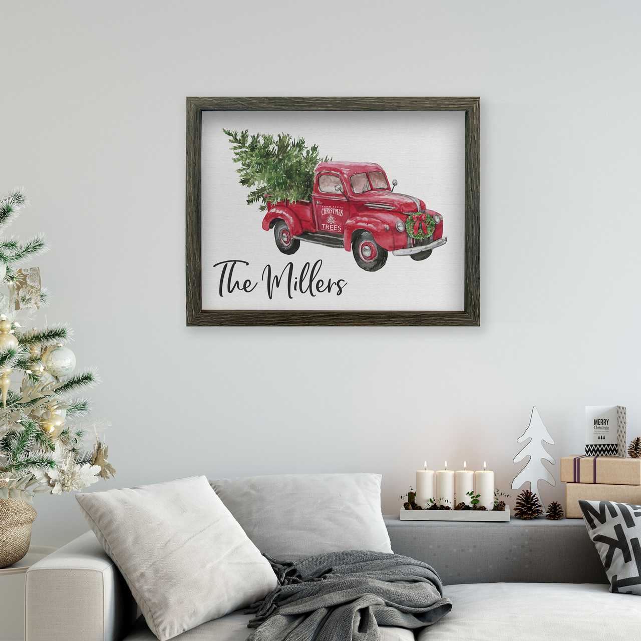 Christmas Truck With Trees Custom Pillow or Cover, Truck Pillow