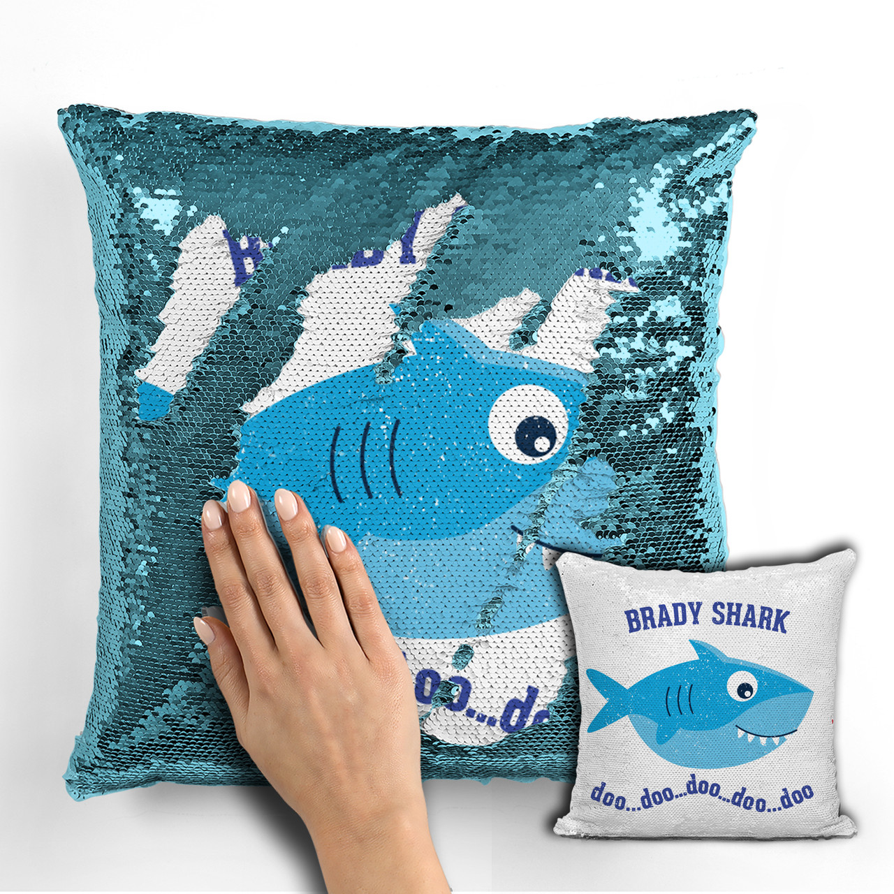 Kids Mermaid Pillow Doo Doo Shark Sequin Mermaid Personalized