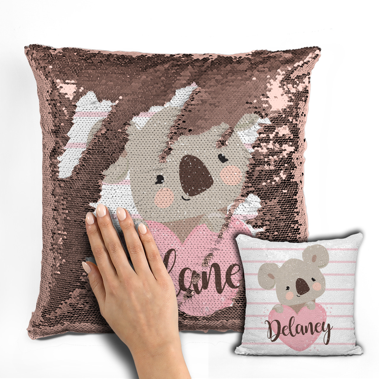 Koala Bear Mermaid Pillow Girl Koala Bear Pink Heart Sequin