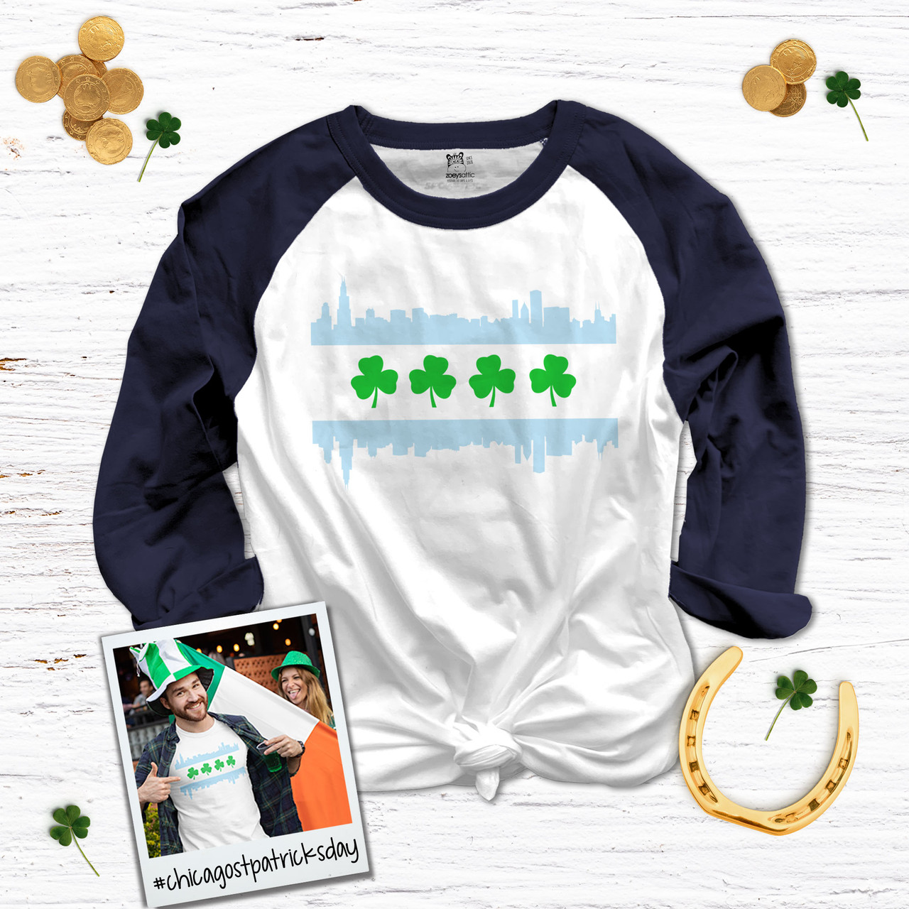 chicago st patricks day shirt, chicago flag irish shamrock adult