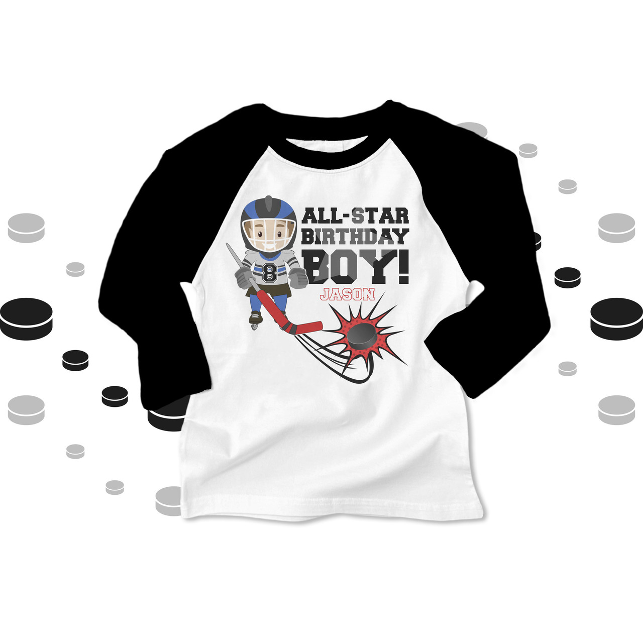 kids birthday shirt, boy all star hockey birthday tshirt raglan