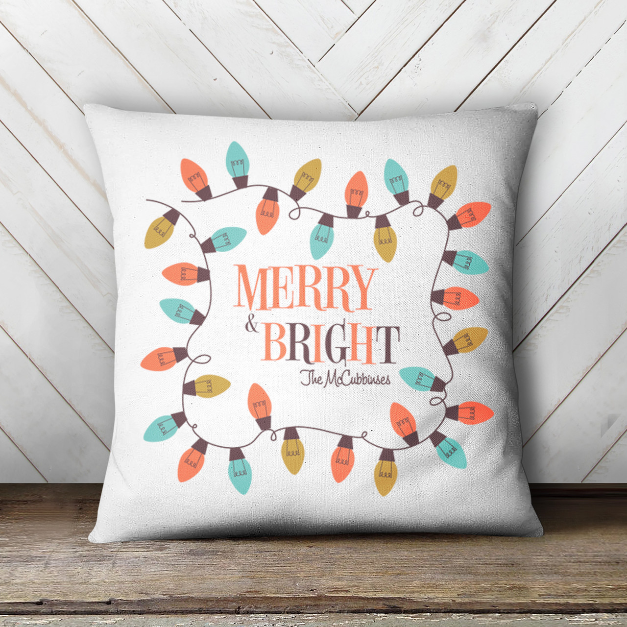 Merry Bright family Christmas personalized pillowcase pillow