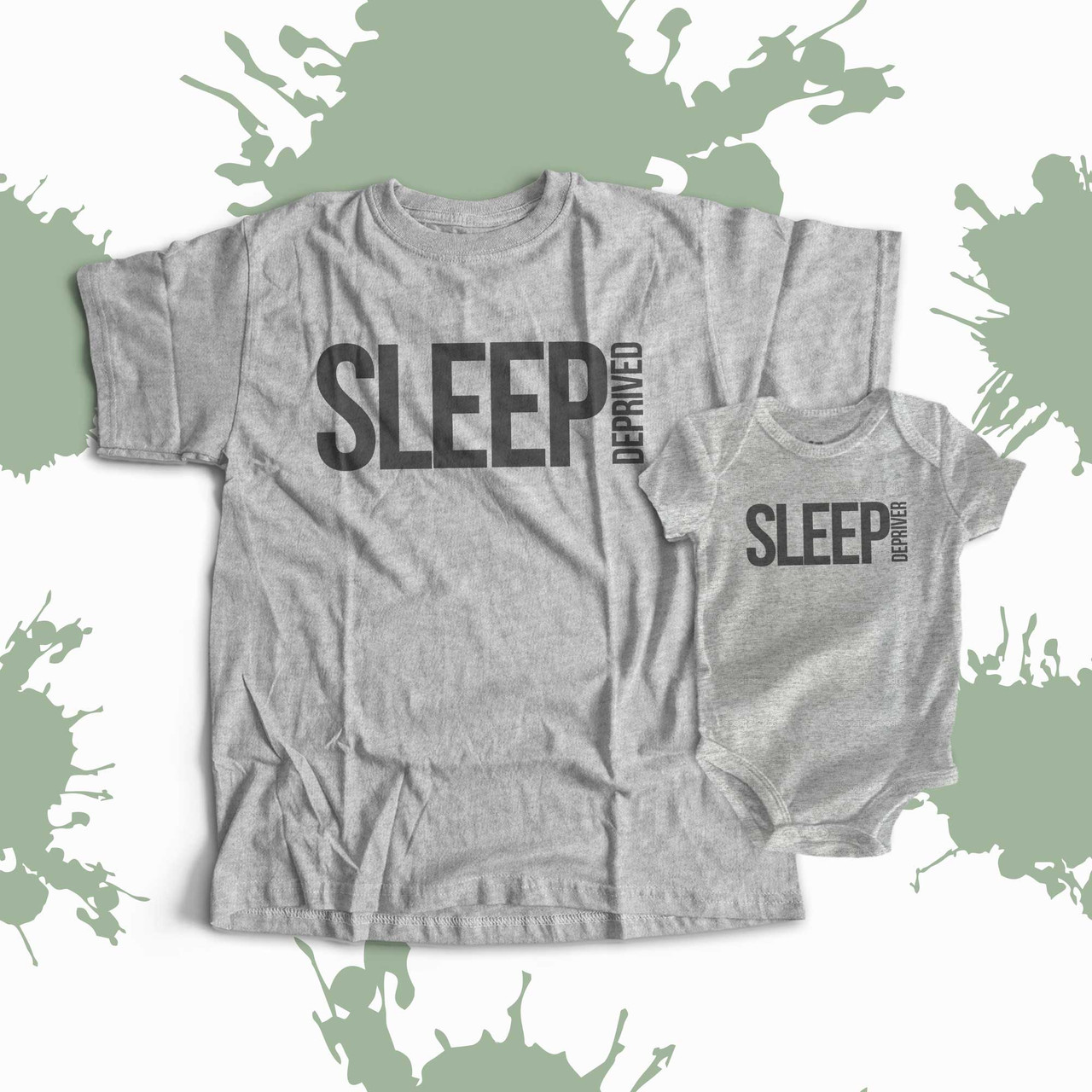 personalized mens shirt, sleep deprived and sleep depriver dad and baby,  matching t-shirt and infant bodysuit gift set