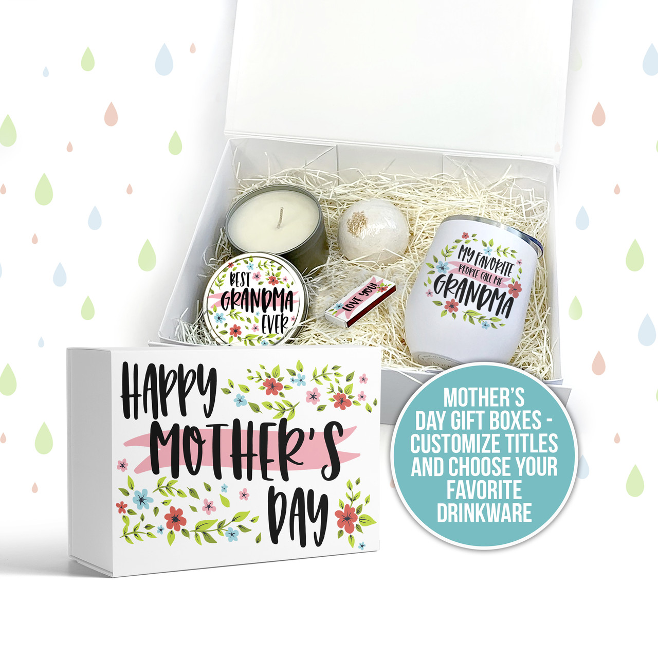 Happy Mother's Day mom or grandma gift box with drinkware option gift set