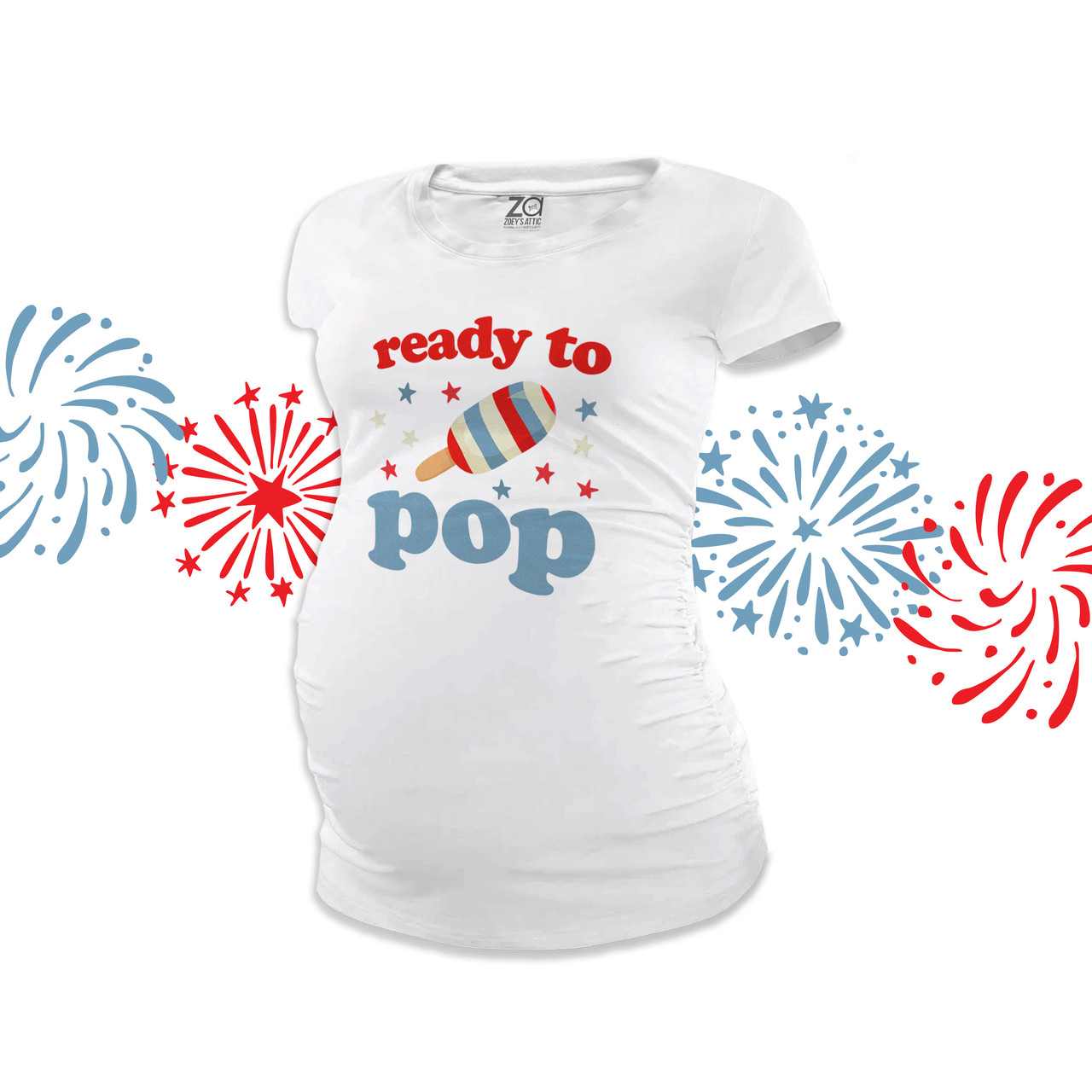 Zoey's Attic July 4th Red White and Blue Ready to Pop non-maternity or Maternity Tshirt