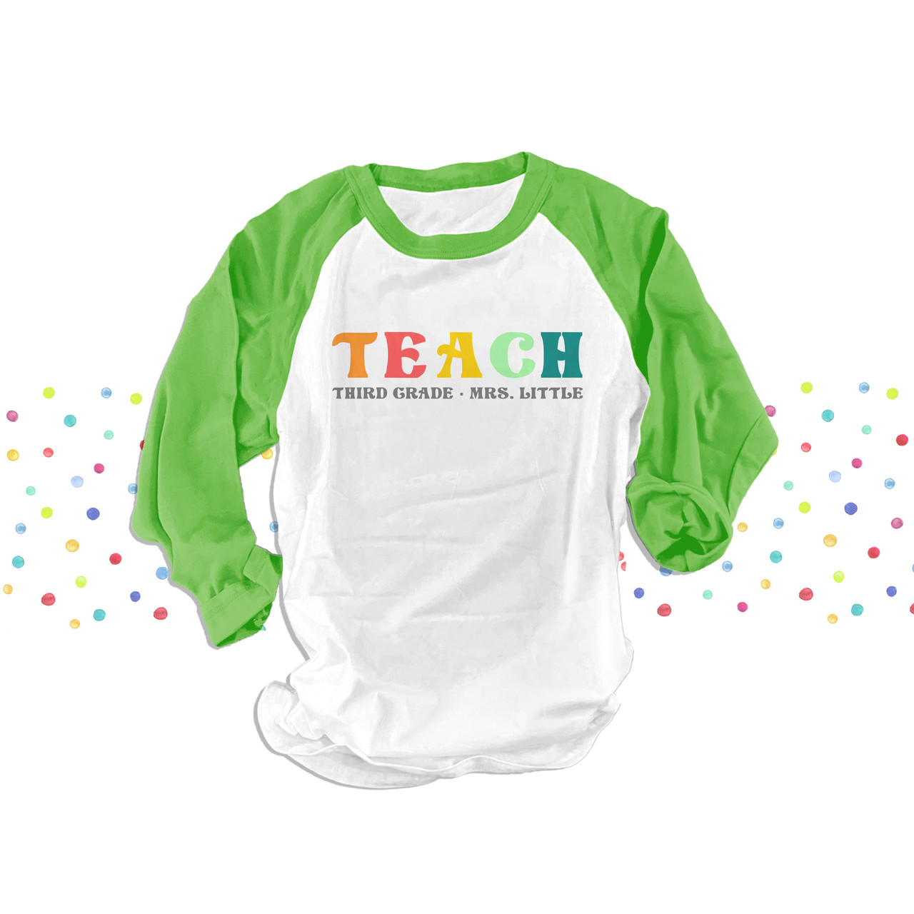 second third any grade personalized DARK tshirt for teachers MSCL3-014D Team Teacher shirt first grade teach rainbow color text t-shirt