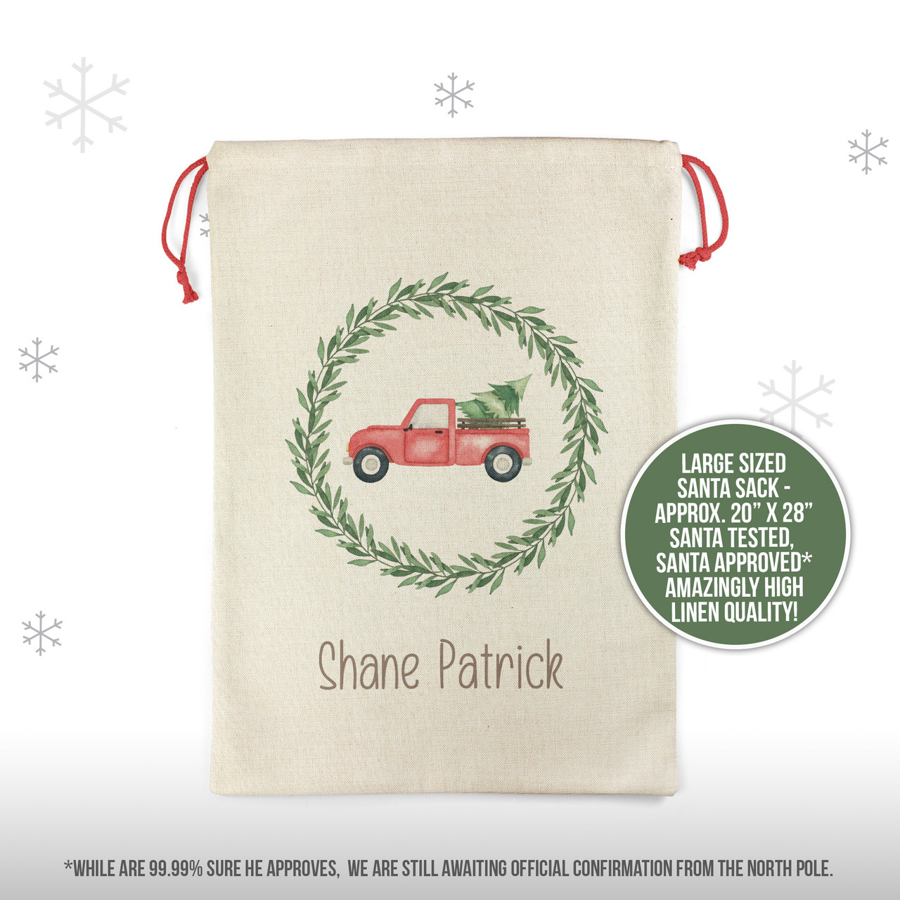 Christmas Toy Bag, Personalized Vintage Red Truck Santa Sack Gift Bag