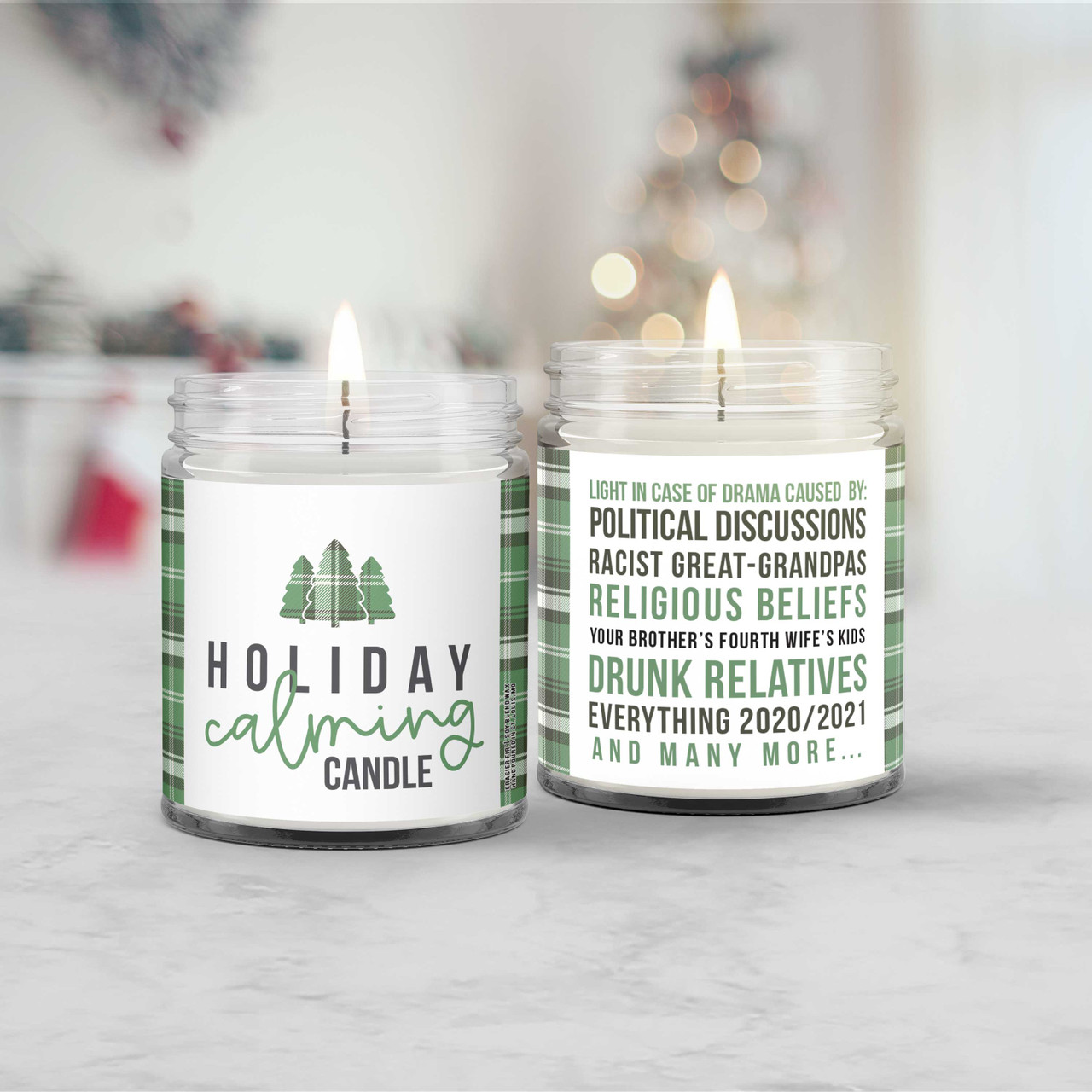 holiday candle, calming soy blend wax candle gag gift jar tin