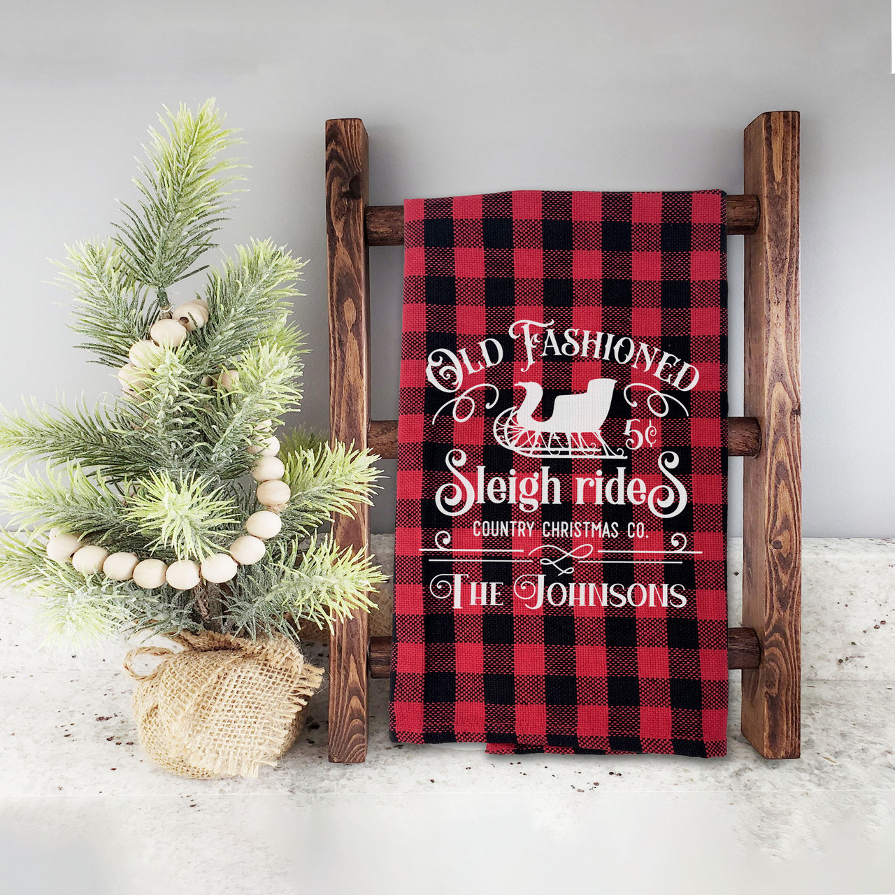 Elsie & Zoey 4 PC Holiday Red Plaid Lurex Tea Towel & Bread Basket Gift Set