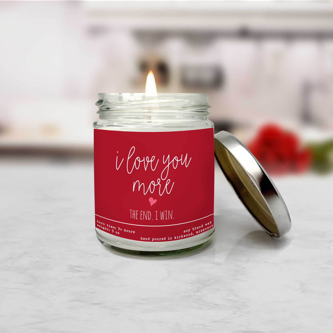 valentine candle, i win love you more soy blend wax candle novelty