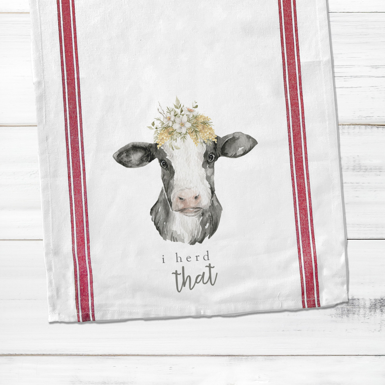 spring kitchen towel, cotton dish towel i herd that cow funny striped tea  towel gift