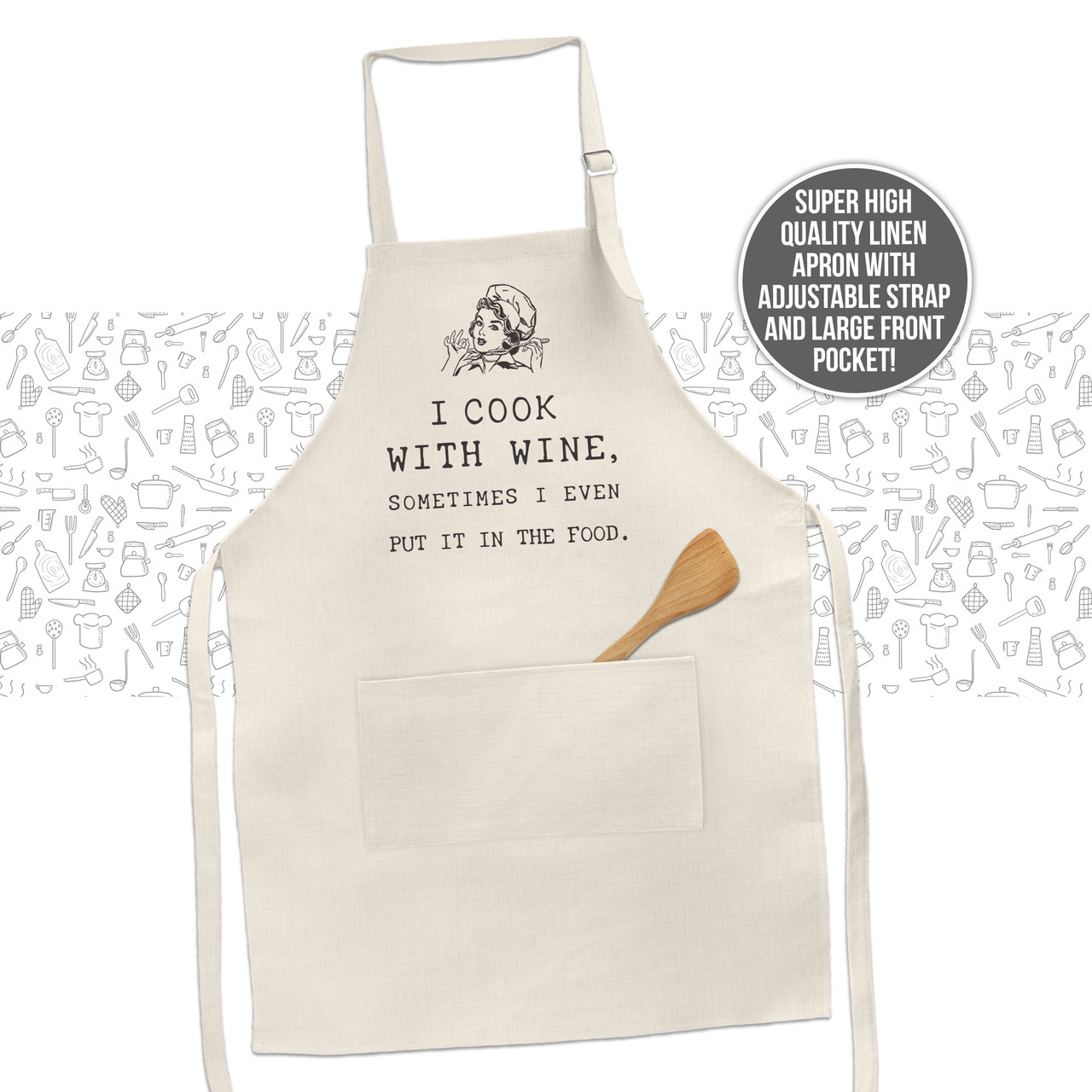 Personalized Made With Love Linen Apron, Custom Kitchen Cooking