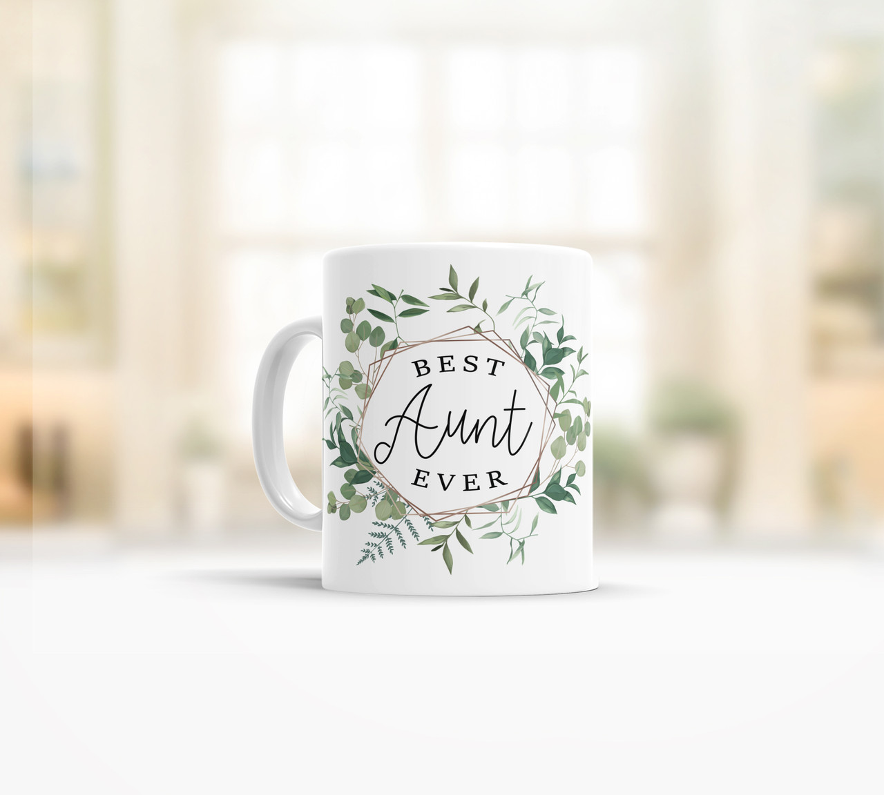 coffee mug, leafy greenery wreath best aunt mug