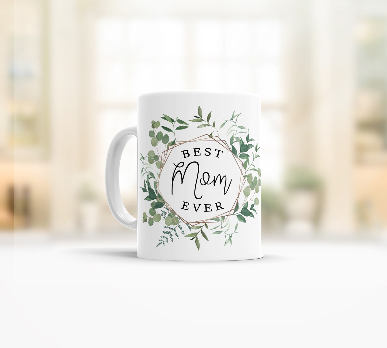 coffee mug, leafy greenery wreath best mom mug