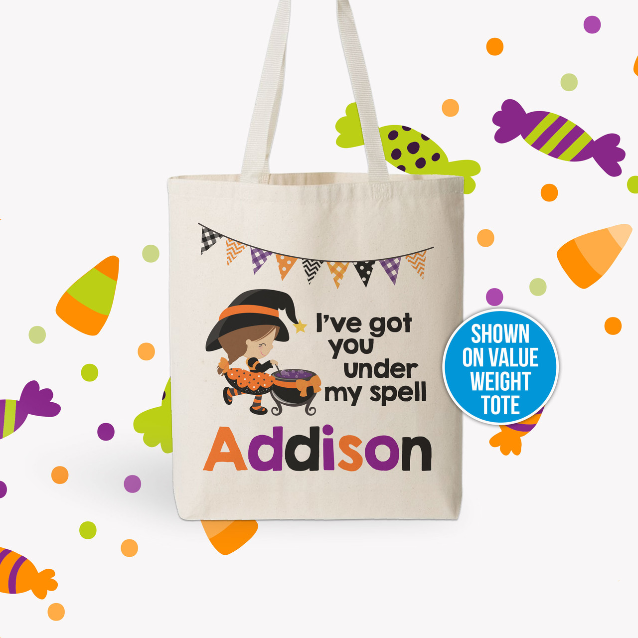 Halloween bag, under my spell witch personalized treat bag