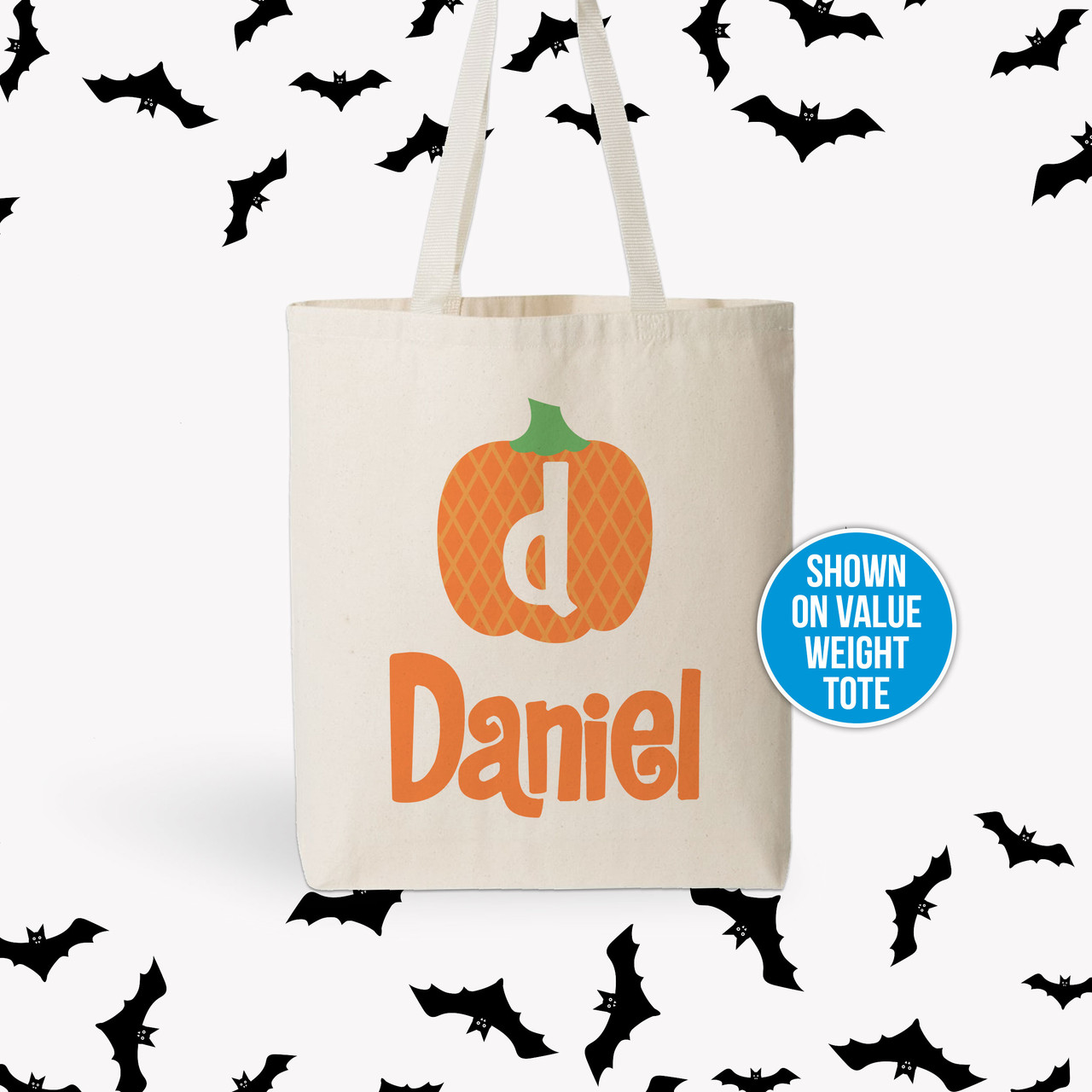 personalized bag, chevron Halloween pumpkin monogram, custom treat bag