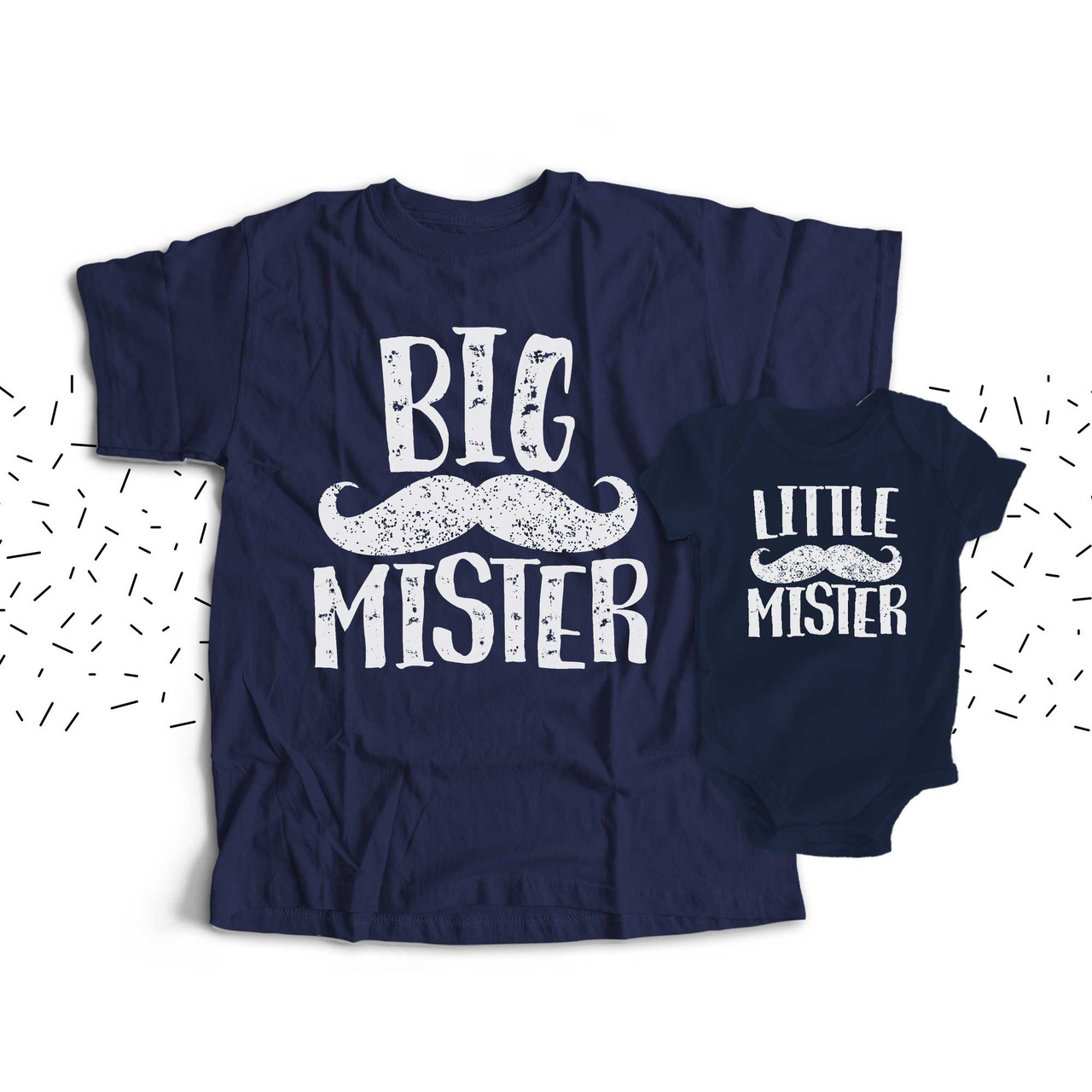 mustache shirts, little mister big mister matching dark t-shirt set