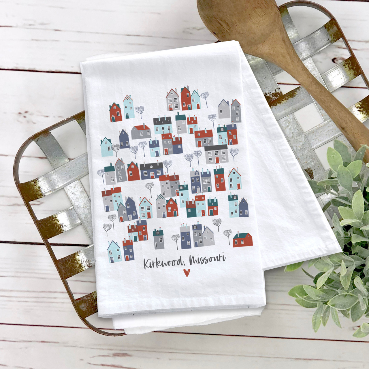 Holiday hometown village personalized holiday tea towel