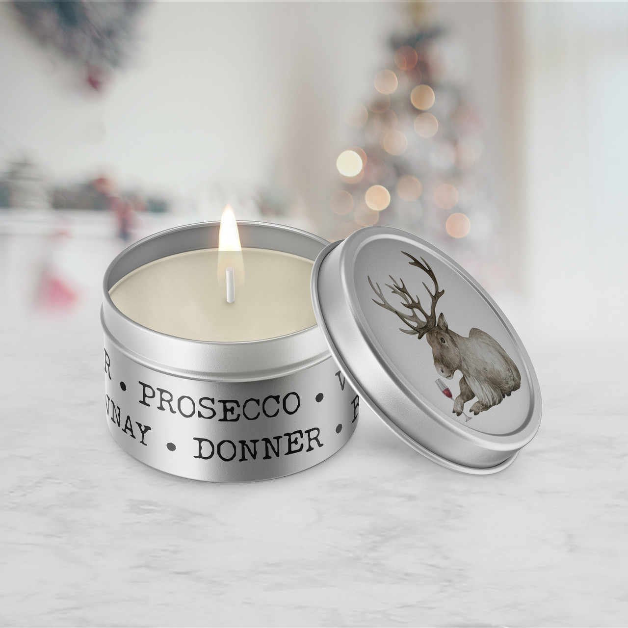 christmas candle, wine list reindeer names soy blend wax candle gift jar tin