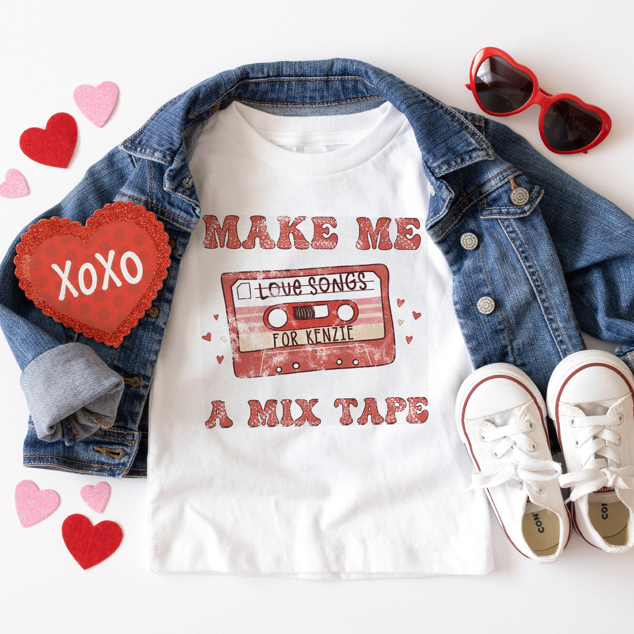 kids valentine shirt, personalized vintage mix tape love songs