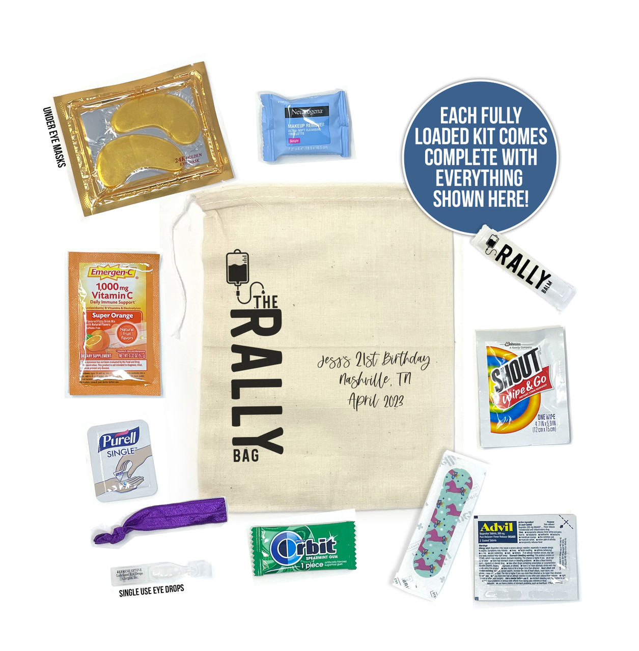 party survival kit, hangover recovery rally bag party favor