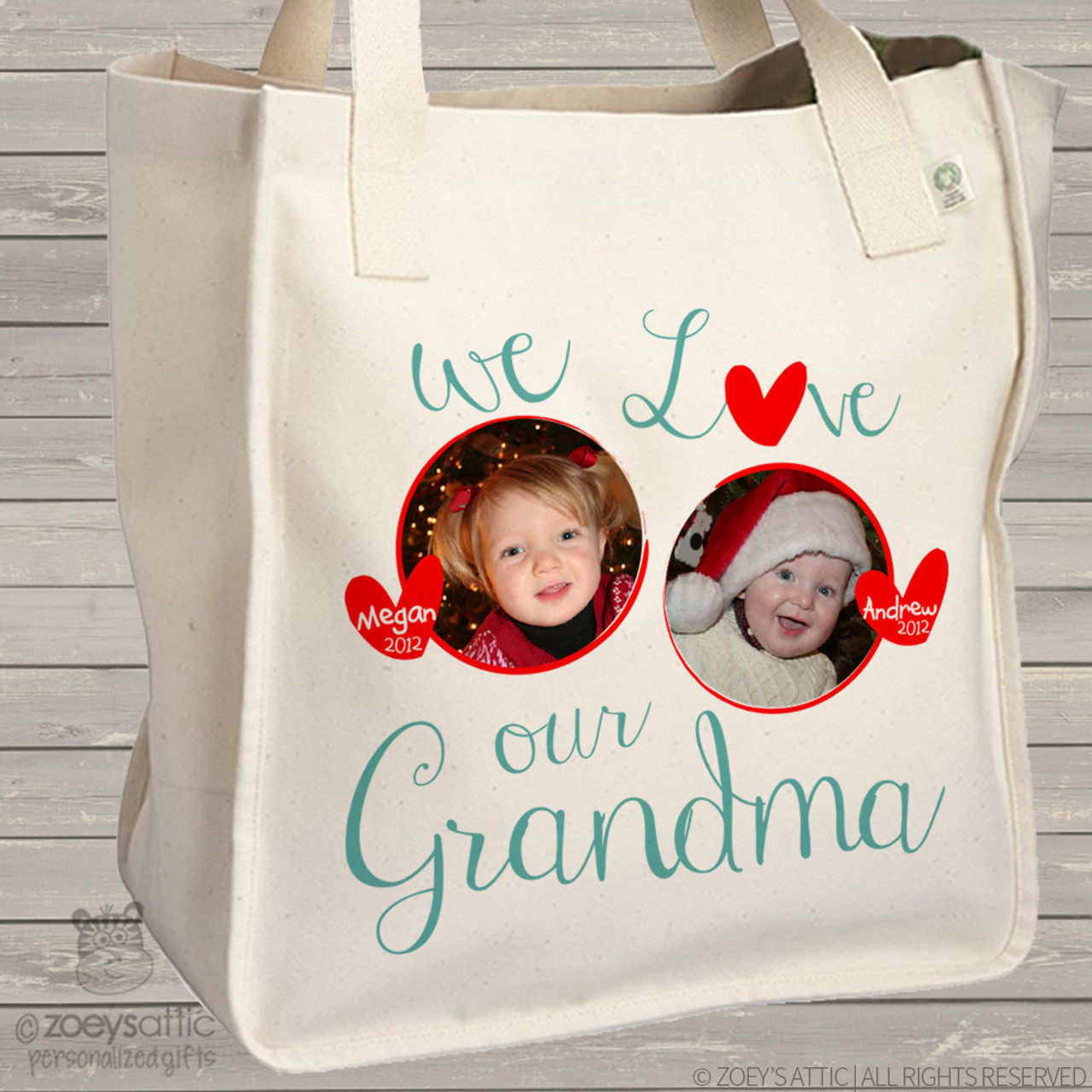 personalized womens tote bag, gift, grandma grandpa love, custom photo  canvas bag