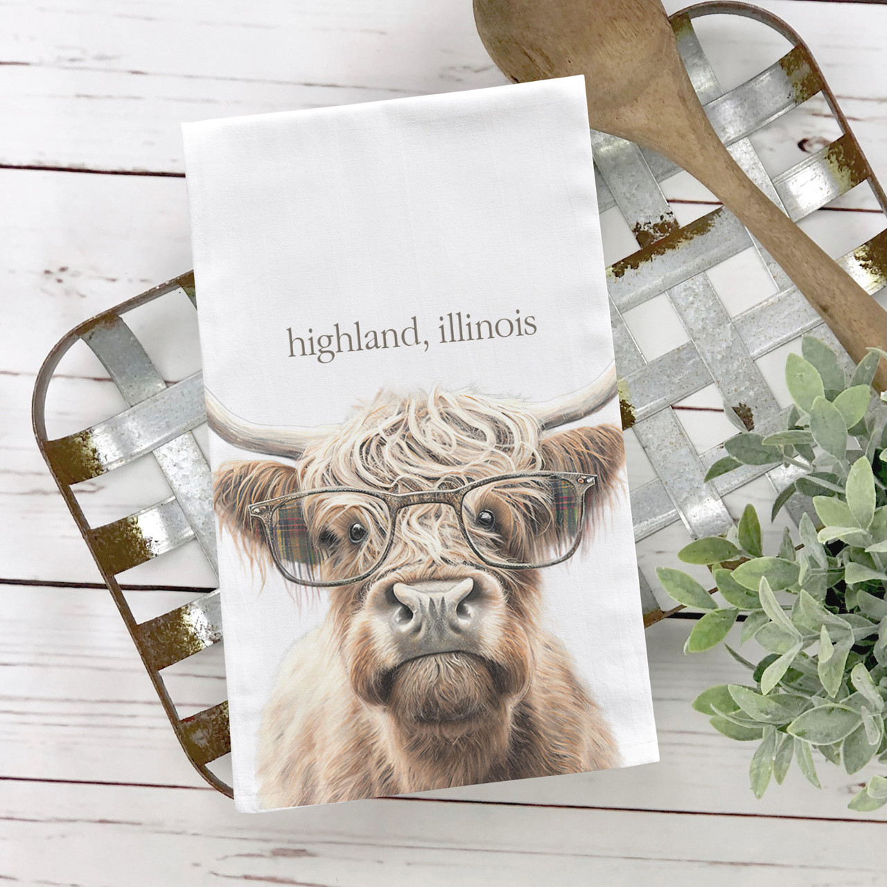 novelty kitchen towel, cotton dish towel highland cow funny striped tea  towel gift