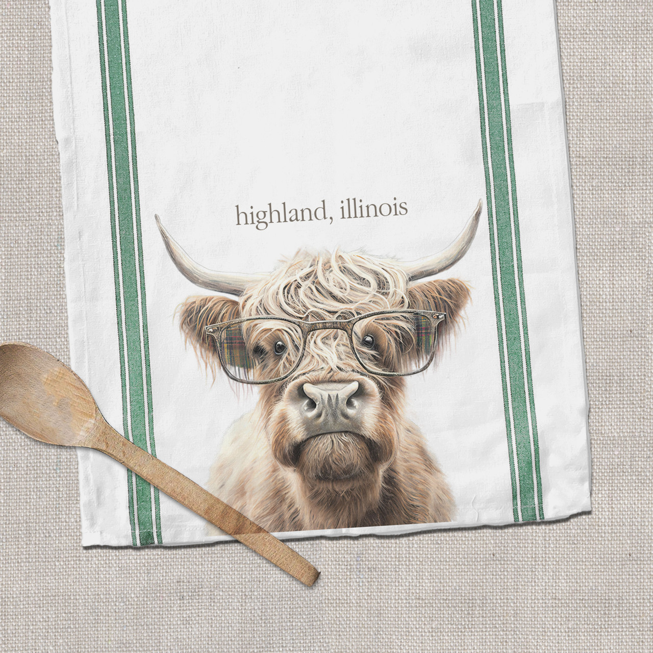 novelty kitchen towel, cotton dish towel highland cow funny striped tea  towel gift